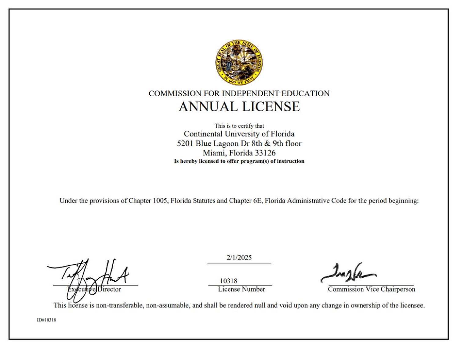Continental-Florida-University-License Continental-Florida-University-License